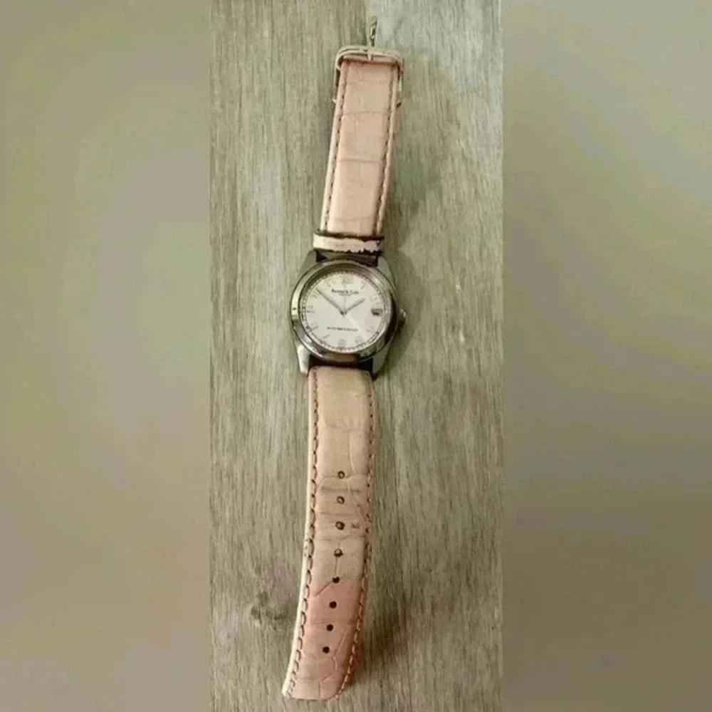Kenneth Cole Diamond Watch Women Pave Silver Tone‎ Pink Leather Band